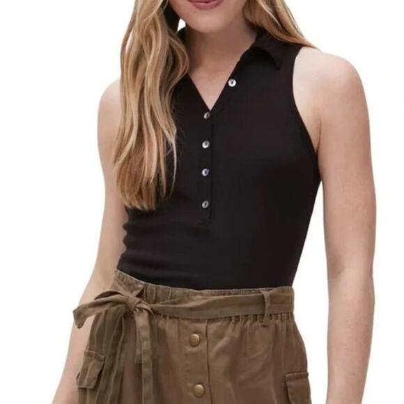 Michael Stars Tops - Michael Stars Size 1X Black Norah Sleeveless Polo Shirt NWT Neutral Basic Classy